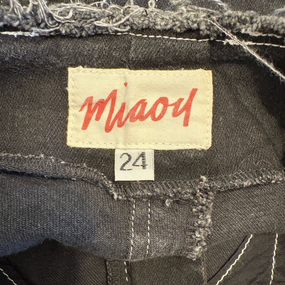 Miaou Black Distressed Denim Shorts w/ Grommet Belt Size 24 LA Made - Rare - Picture 5 of 6